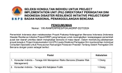 PENGUMUMAN SELEKSI KONSULTAN INDIVIDU UNTUK PIU DIREKTORAT PERINGATAN DINI